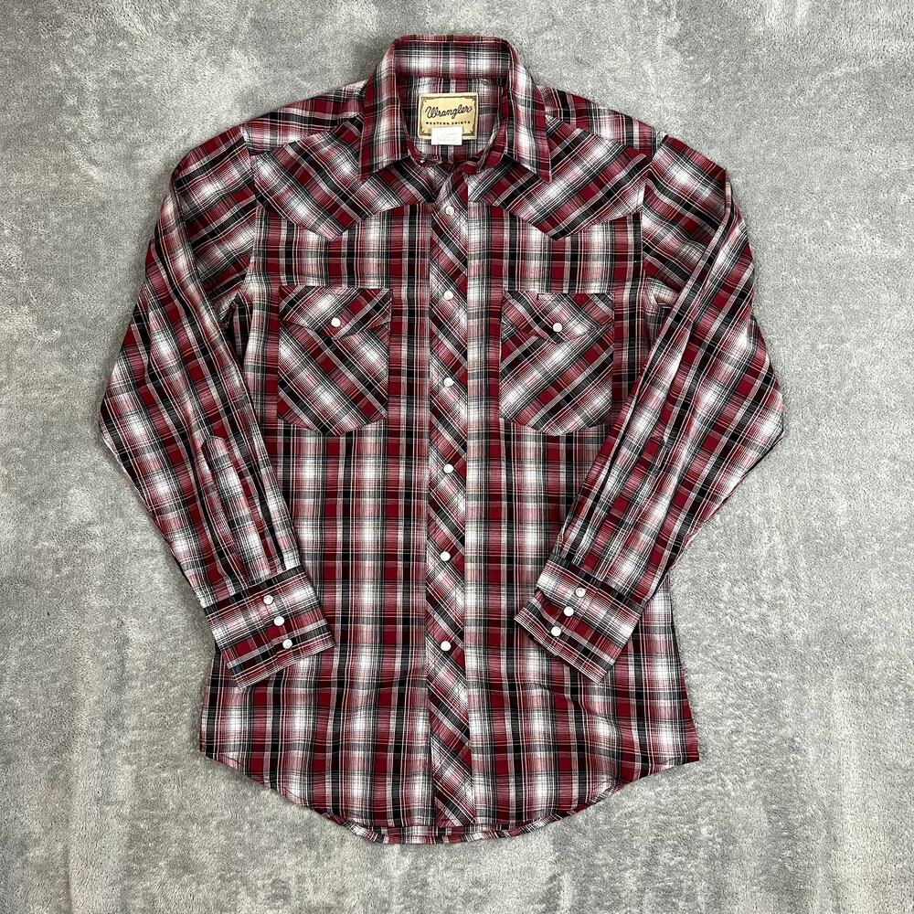 Wrangler Western Shirt Mens S Red Plaid Pearl Snap Yoke Southwestern